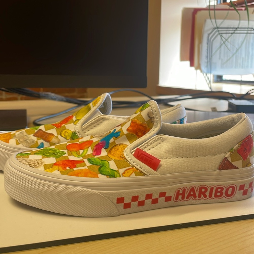Vans x Haribo kids canvas slip ons.